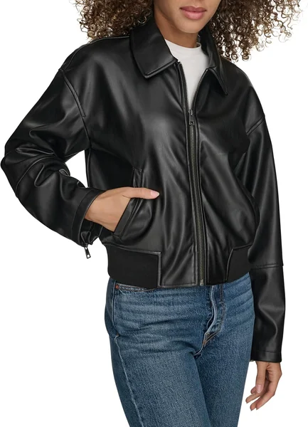 Faux Leather Bomber Jacket